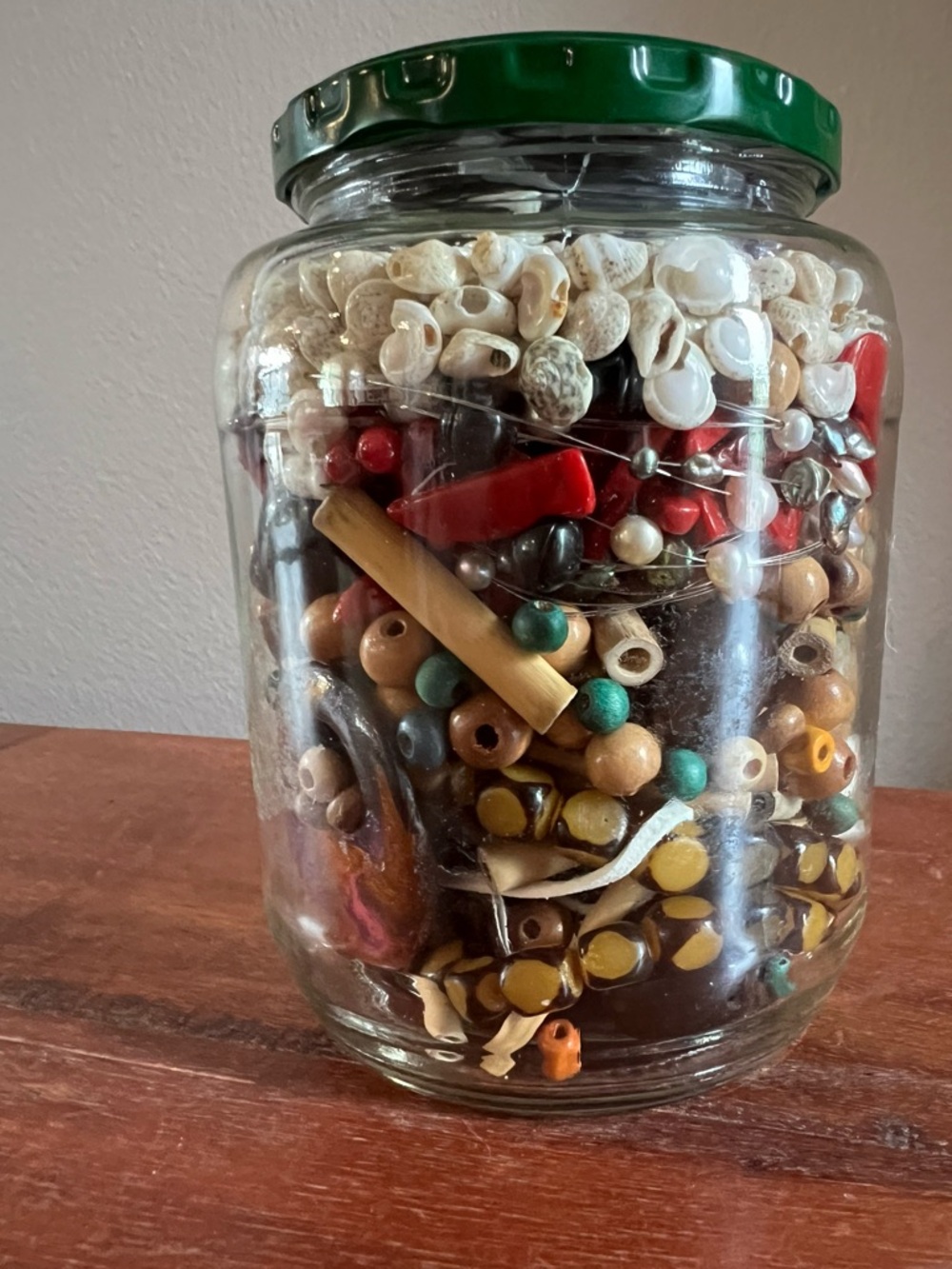 Mystery Jar of Organic Beads Wood Shell Nut Coral Rescued and New Bead Caps - Picture 2 of 6
